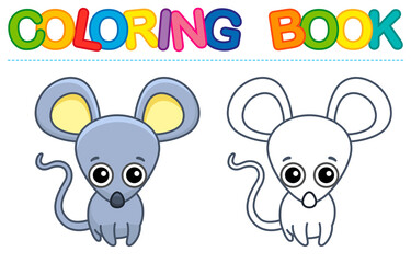 Farm animal for children coloring book. Vector illustration of funny mouse in a cartoon style