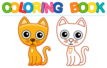 Farm animal for children coloring book. Vector illustration of funny cat in a cartoon style