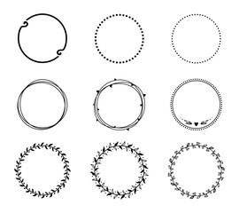 Hand drawn laurel wreath doodle floral wreath circle frames