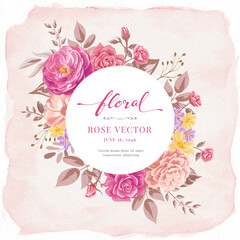 Rose Flower and botanical leaf digital painted illustration