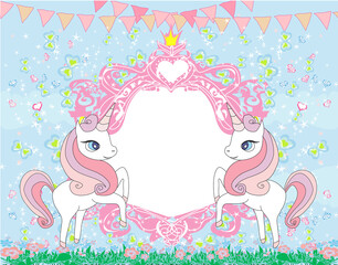 decorative girlish frame with unicorns