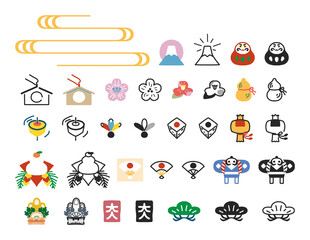 年賀状素材　小物　セット　いrスト素材
