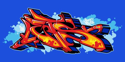 Red Abstract Urban Graffiti Street Art Word Lets Lettering Vector Illustration Template Element - obrazy, fototapety, plakaty