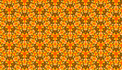 Cute summer autumn floral fabric pattern with yellow flowers on a bright orange background