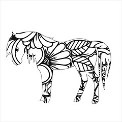 silhouette of horse. Horse animal mandala coloring book page . Horse vector illustration