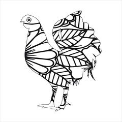 silhouette of hen  . animal mandala  hen coloring book page .  vector illustration