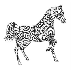 Fototapeta premium silhouette of horse. Horse animal mandala coloring book page . Horse vector illustration