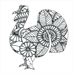 animal mandala  turkey  coloring book page silhouette of turkey  vector illustration