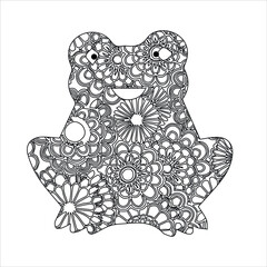 silhouette of frog . Frog  animal mandala coloring book page .  vector illustration