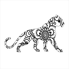 animal mandala tiger  coloring book page silhouette of tiger  vector illustration