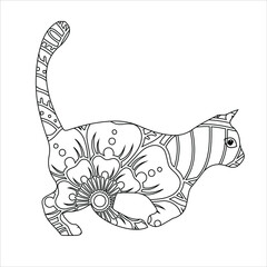 animal mandala  cat coloring book page silhouette of cat  vector illustration