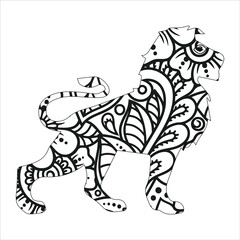 animal mandala  lion coloring book page silhouette of lion  vector illustration