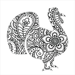 animal mandala turkey  coloring book page silhouette of turkey  vector illustration