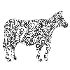 animal mandala  cow coloring book page silhouette of  cow  .  vector illustration