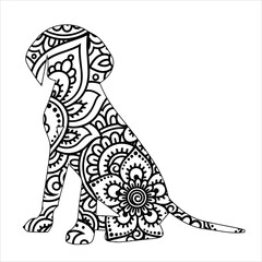 animal mandala  dog coloring book page silhouette of dog  .  vector illustration