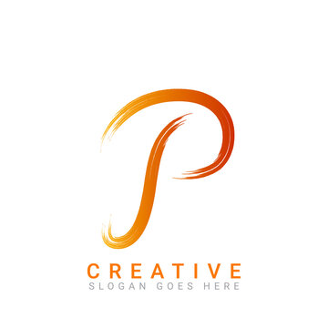 Letter P abstract logo design. Colorful glossy logotype vector design template in white background