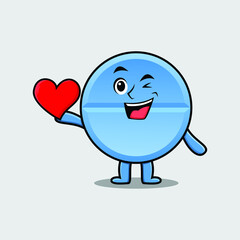 Cute cartoon pill medicine character holding big golden star in cute modern style design