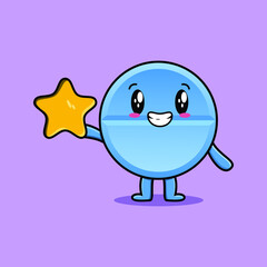 Cute cartoon pill medicine character holding big golden star in cute modern style design