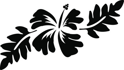 Vector set of black silhouettes of tropical hibiscus flowers on a white background.