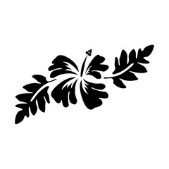 Vector set of black silhouettes of tropical hibiscus flowers on a white background.