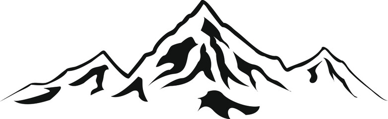 Mountain vector illustration, landscape mature silhouette element outdoor icon snow ice tops and decorative isolated camping travel climbing or hiking.