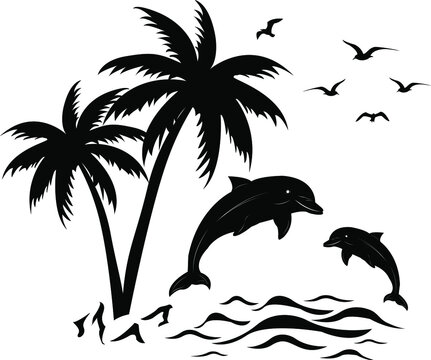 palm trees and dolphins summer design