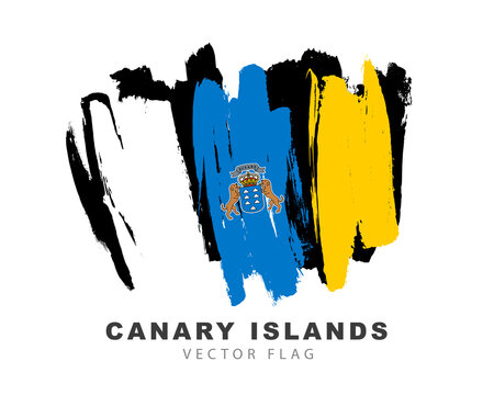 Flag of the Canary Islands. Colored brush strokes drawn by hand. Vector illustration isolated on white background.