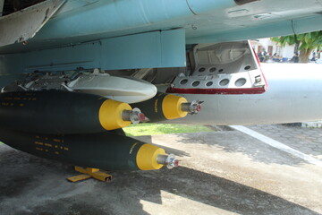 weapons from military aircraft belonging to the Indonesian Air Force that have been retired and are on display at the aerospace museum in Yogyakarta, Indonesia