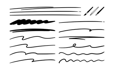 Fototapeta 手描き風線素材セット　ペンと筆付き　黒 obraz