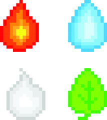 Earth, fire,air water pixel symbols vector illustration.