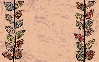 Autumnal pattern, colorful hand drawn leaves and branches. Autumn, vector background and illustration.