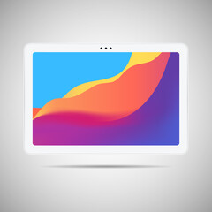 Realistic tablet PC. Vector illustration in trendy thin frame design with front and back side view.