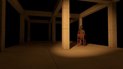 Fototapeta na wymiar alone in abandoned basement