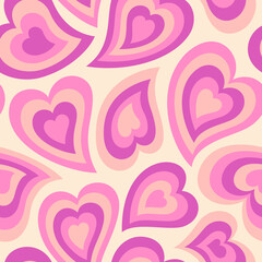Groovy Hearts Seamless Pattern. Psychedelic Distorted Vector Background in 1970s-1980s Hippie Retro Style - 515782348