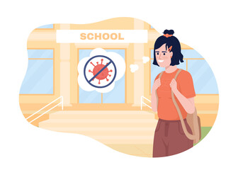 Happy school life after covid 2D vector isolated illustration. Mental health of teenager flat character on cartoon background. Colourful editable scene for mobile, website. Archivo Black font used