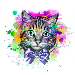 Tuinposter abstract colorful cat muzzle illustration, graphic design concept © reznik_val
