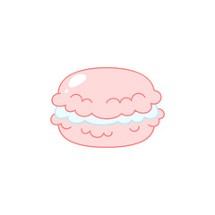 Strawberry dessert. Flat cartoon illustration of a pink macaroon isolated on a white background. Vector 10 EPS.