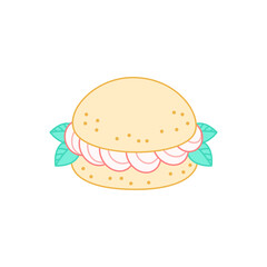Strawberry dessert. Flat cartoon illustration of a profiterole with cream isolated on a white background. Vector 10 EPS.
