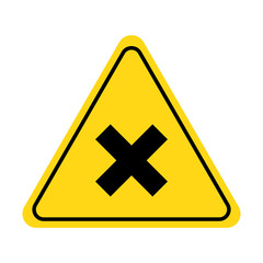 Obraz premium Cross, stop sign. Danger, warning cross icon with yellow triangle symbol. Vector illustration.