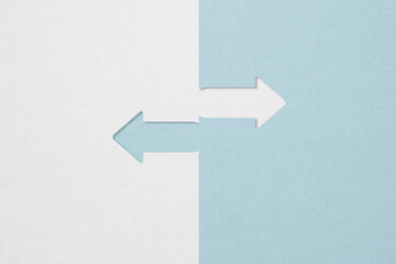 opposite directions arrow paper cut grey and blue with copy space - obrazy, fototapety, plakaty