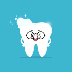 Cute character of a clean healthy tooth. Illustration of children's dentistry. Oral hygiene, brushing teeth.