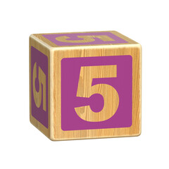 Number 5, Wooden Blocks font for Toddlers,  Wood Alphabet Blocks, ABC Montessori Stacking Letter Preschool Learning Toys - Kindergarten Reading, 3d rendering
