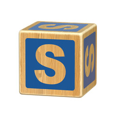 Letter S, Wooden Blocks font for Toddlers,  Wood Alphabet Blocks, ABC Montessori Stacking Letter Preschool Learning Toys - Kindergarten Reading, 3d rendering