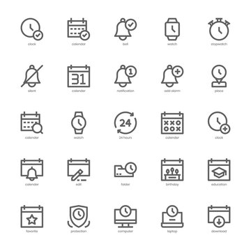 Time and Date icon pack for your website, mobile, presentation, and logo design. Time and Date icon outline design. Vector graphics illustration and editable stroke.