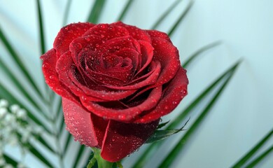red rose on a green background