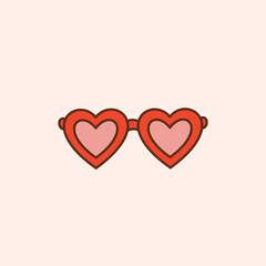 Red heart shaped sunglasses. Vector illustration. Colorful design element or icon