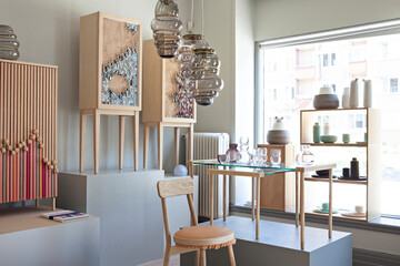 Showroom with scandinavian design furniture and lamps