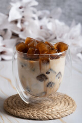 Coffee refreshing cool drink from frozen cubes of coffee and milk