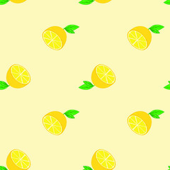 Yellow lemons. Beautiful seamless vector pattern with lemons and leaves. Perfect for wallpapers, web page backgrounds, surface textures, textile design, cover, farmers market, notebooks