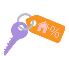 Keychain icon with keys, flat color illustration. Vector isolated on a white background.